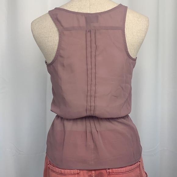 Full Tilt Semi Sheer Sleeveless Ruffle Front Blouse - Mauve, Size Small - Picture 4 of 6